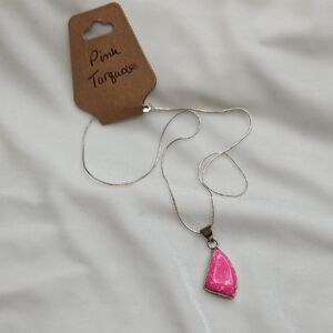 Women's Pink Howlite Natural Gemstone Pendant Necklace Silver Plated Chain